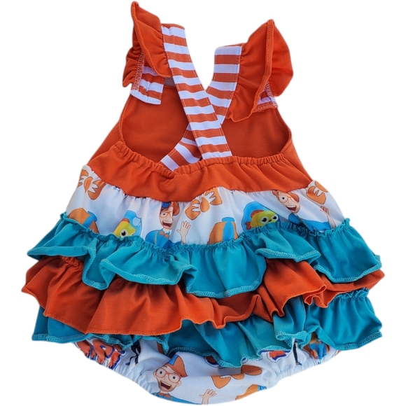Blippi Bubble Halter Ruffled Romper Turquoise |Orange Girls 12-18 Months - Picture 2 of 3